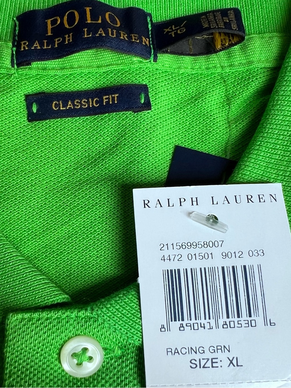 NWT Ralph Lauren Women’s Polo Classic Fit Neon Green Polo with Pink Pony - Picture 3 of 3